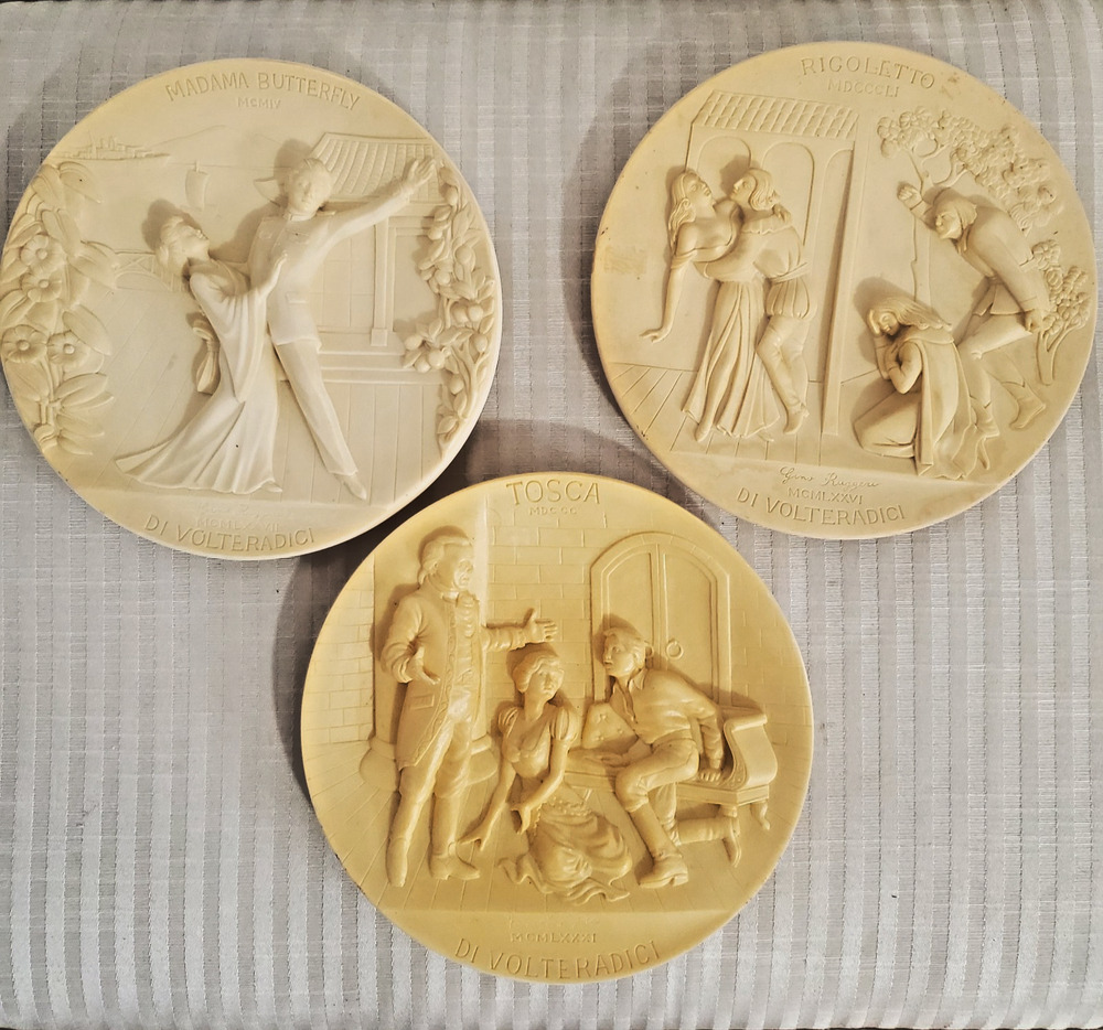 Vtg Alabaster Plates "La Scala Grand Opera Series" Hand carved Italy Set of 3
